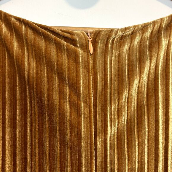 Alexia Admor Veronica Gold Pleated Velvet Midi Dress Lg Short Sleeve Boat Neck - Picture 10 of 16